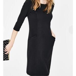 Boden Black Riva Ribbed Jacquard Dress w/Pockets Size 6P Women's 3/4 Sleeve